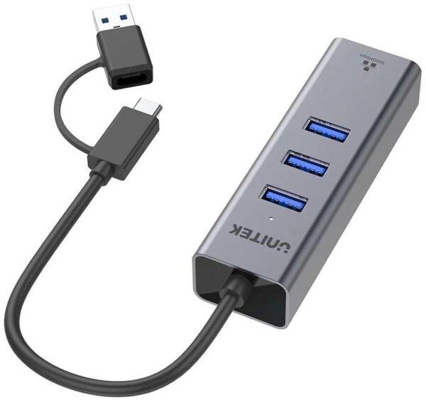 Unitek Hub USB C 4w1 Ethernet 3 x USB A 5 Gbps z adapterem USB A - obrazek 3